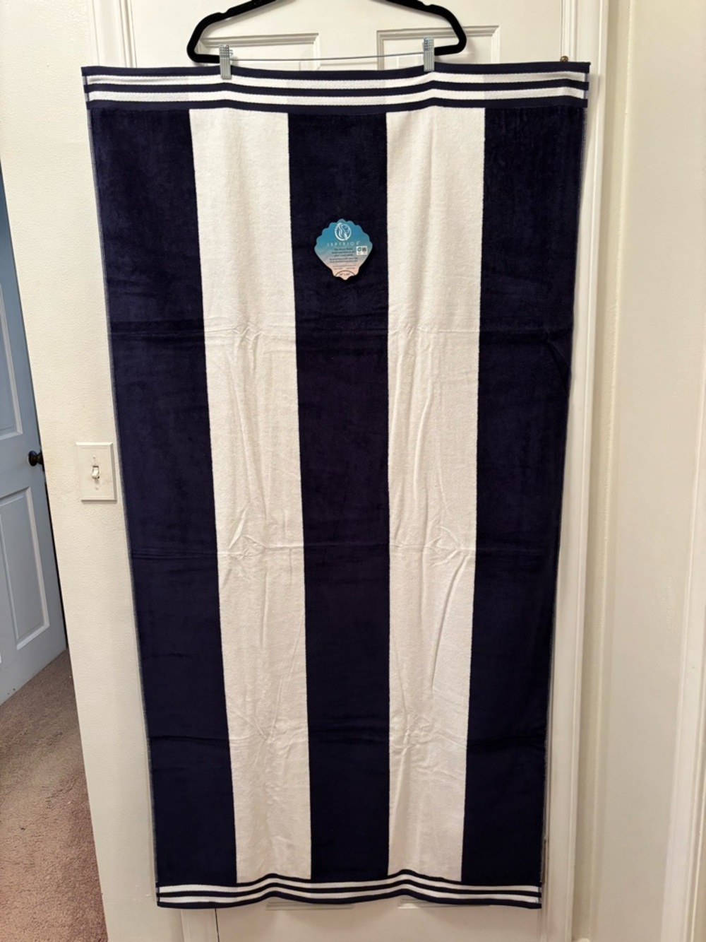 Classic Navy & White Striped Beach Towel - Soft Cotton